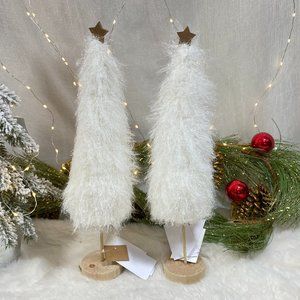 Cupcake & Cashmere Shaggy Sparkling Plush Faux Fur Trees set of 2 W. Stars New
